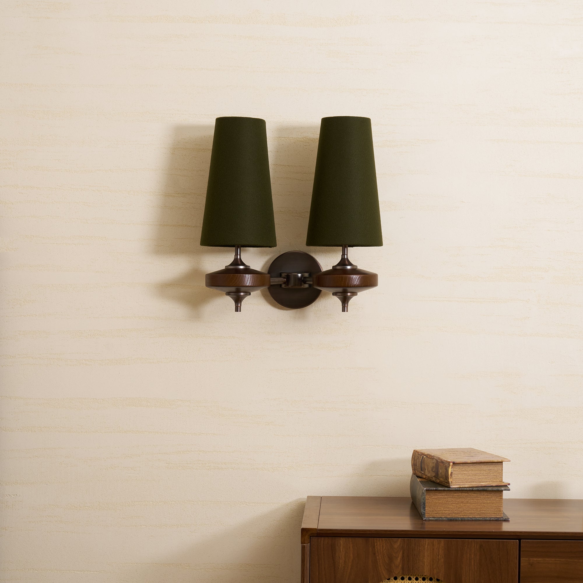 Mid-Century Modern Dual Shade Wall Sconce Wood Finish 5