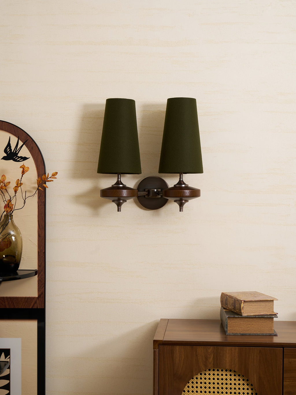 Mid-Century Modern Dual Shade Wall Sconce Wood Finish 6