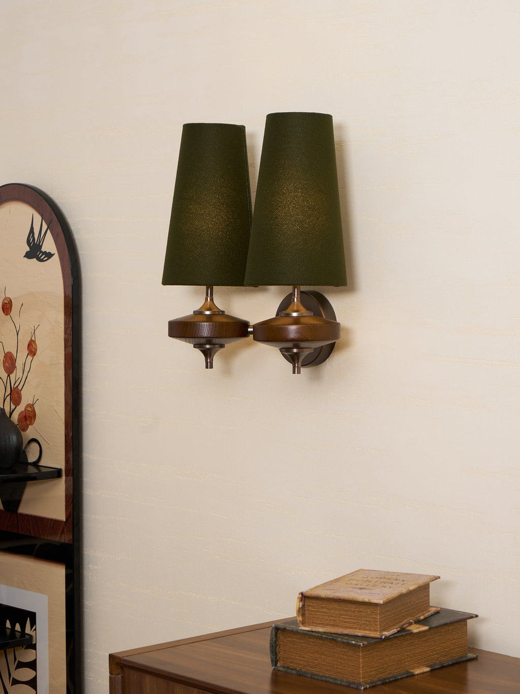 Mid-Century Modern Dual Shade Wall Sconce Wood Finish 7