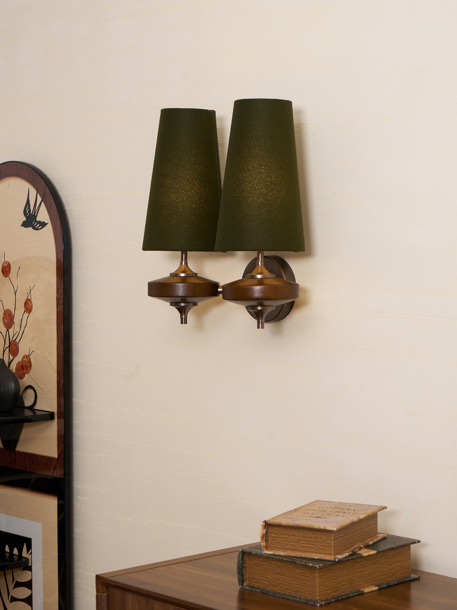 Mid-Century Modern Dual Shade Wall Sconce Wood Finish 7