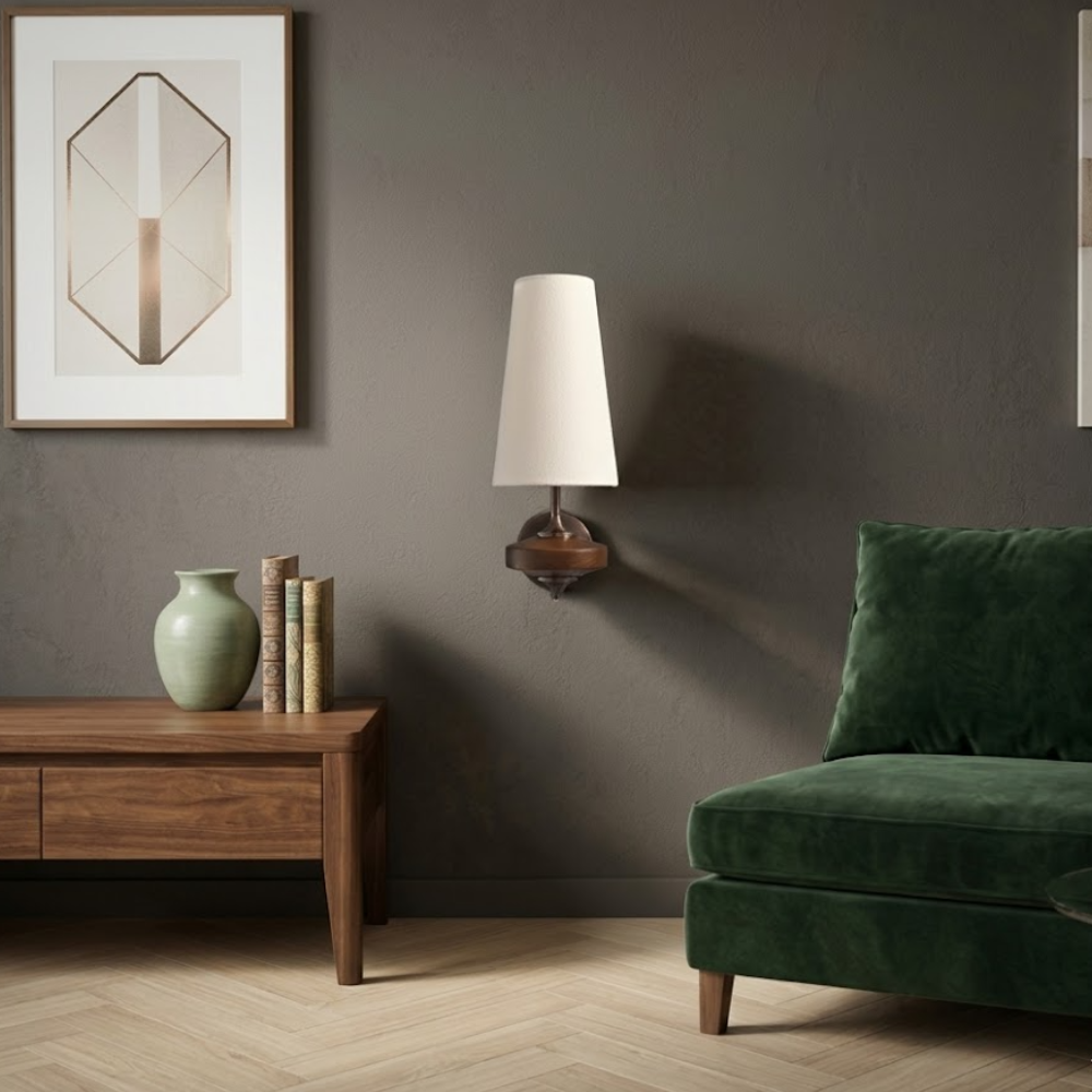 Mid-Century Modern Dual Shade Wall Sconce Wood Finish 99
