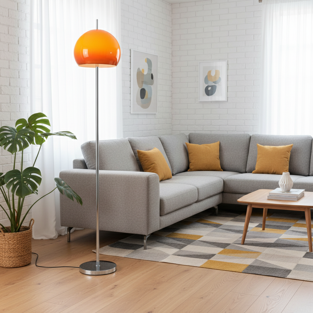 Mid-Century Modern Floor Lamp with Dual Lighting - Caramel and Silver Standing Lamp for Living Room 10