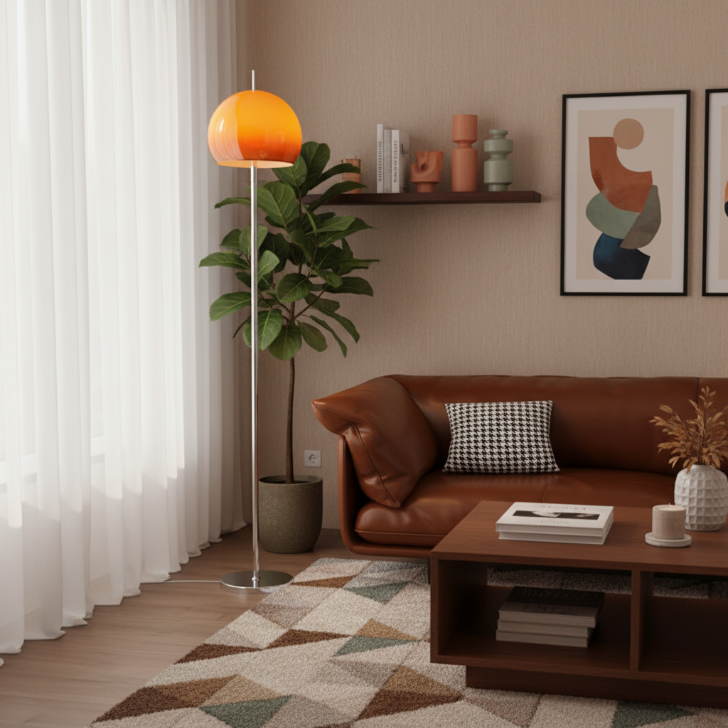 Mid-Century Modern Floor Lamp with Dual Lighting - Caramel and Silver Standing Lamp for Living Room 11