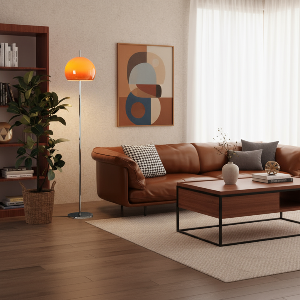 Mid-Century Modern Floor Lamp with Dual Lighting - Caramel and Silver Standing Lamp for Living Room 9