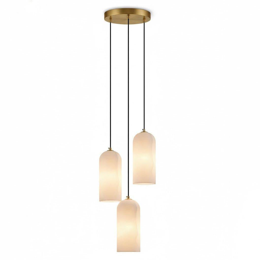 Mid-Century Pendant Light Brass Alabaster Adjustable Height 10