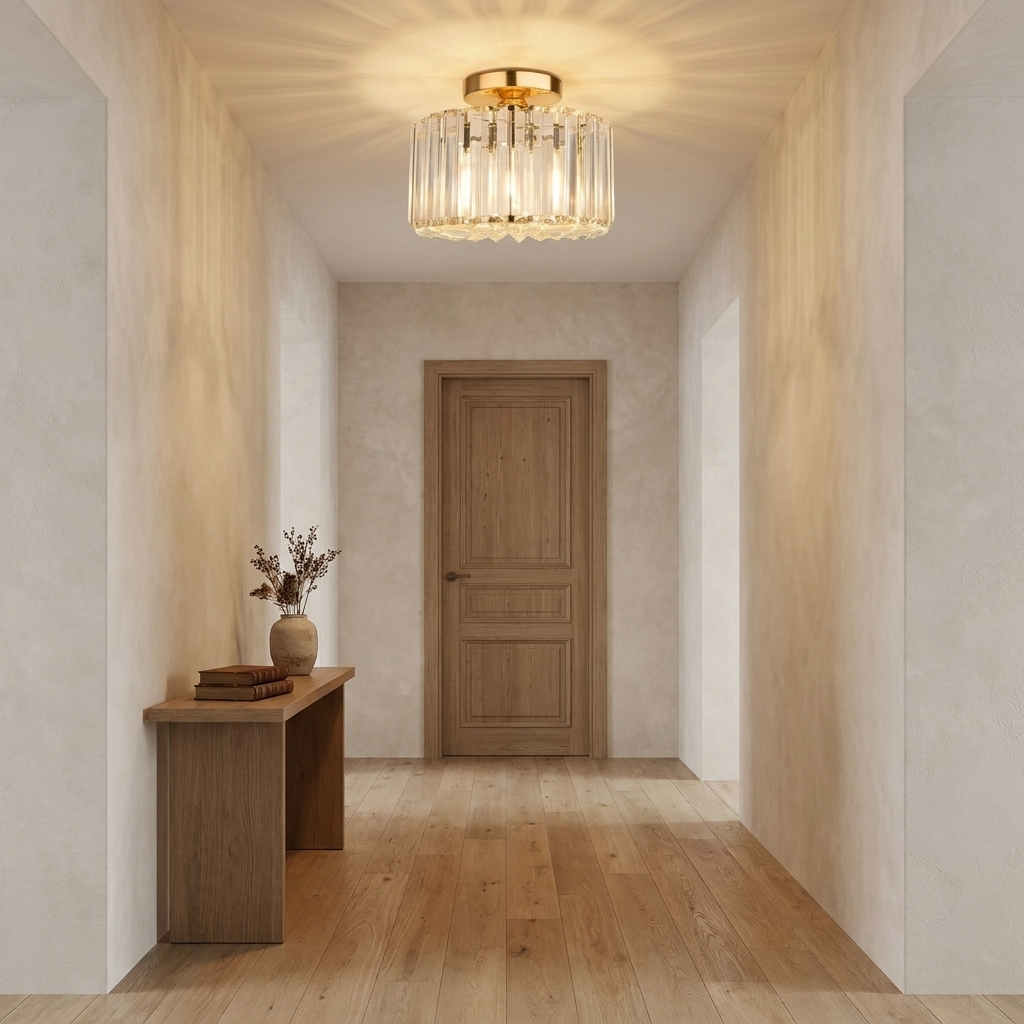 Milky White Crystal Flush Mount Ceiling Light Round Design High CRI Modern Bedroom Hallway Home Decor - Stack & Clear 12