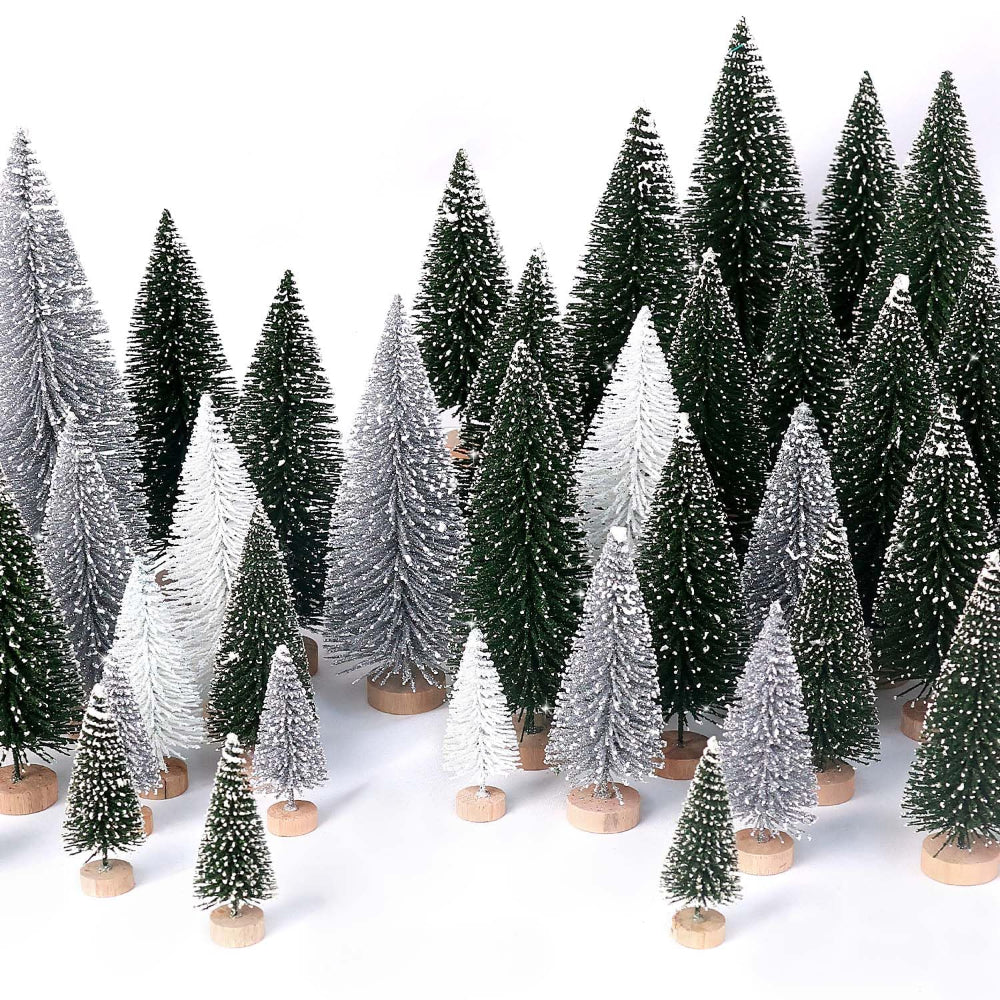Mini Christmas Tree Set – 30 Snowy Bottle Brush Trees for Holiday Decor and Crafts 8