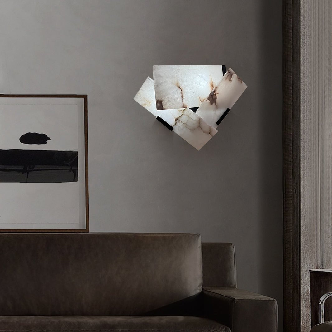 Minimalist Alabaster LED Wall Light With Satin Black Stand 2