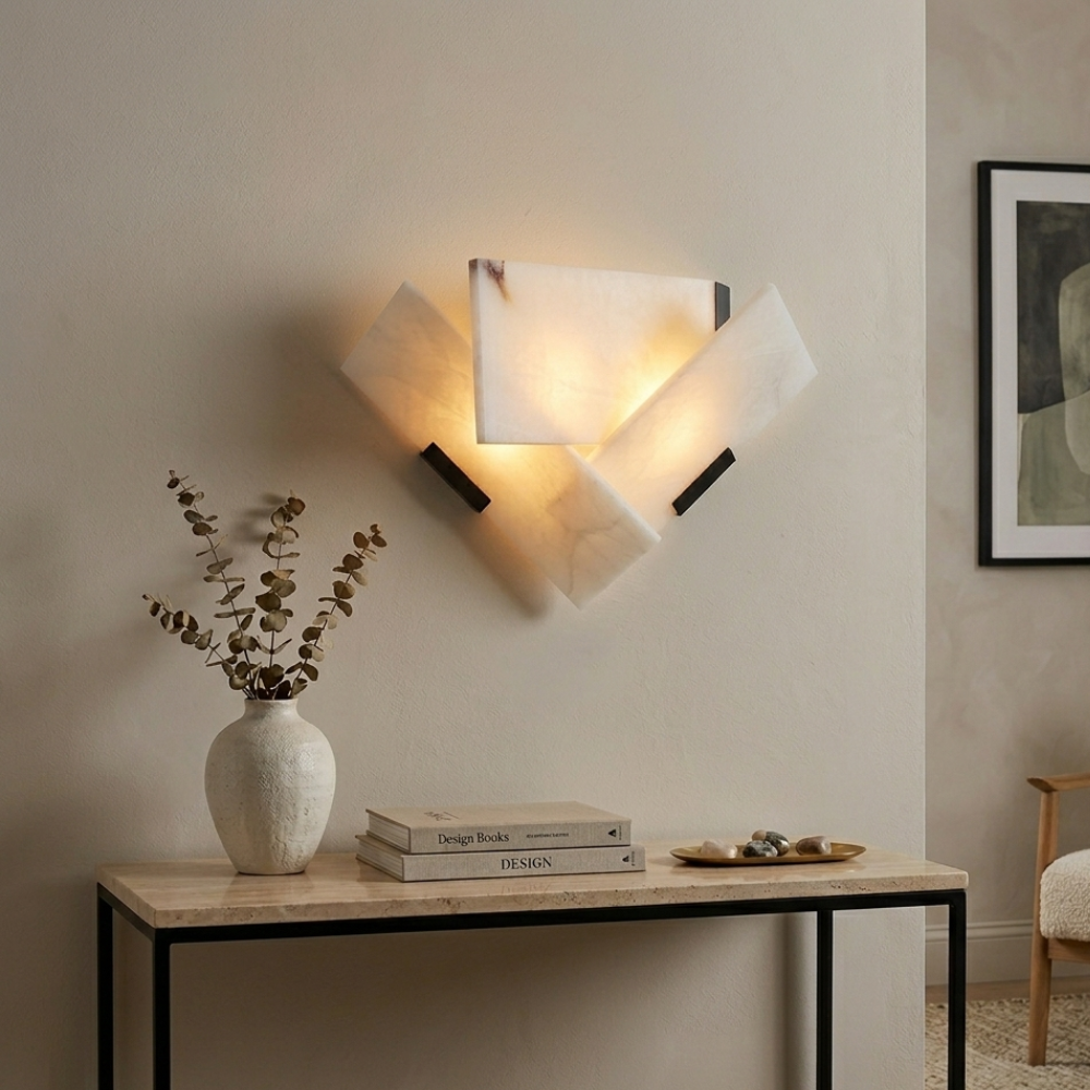 Minimalist Alabaster LED Wall Light With Satin Black Stand