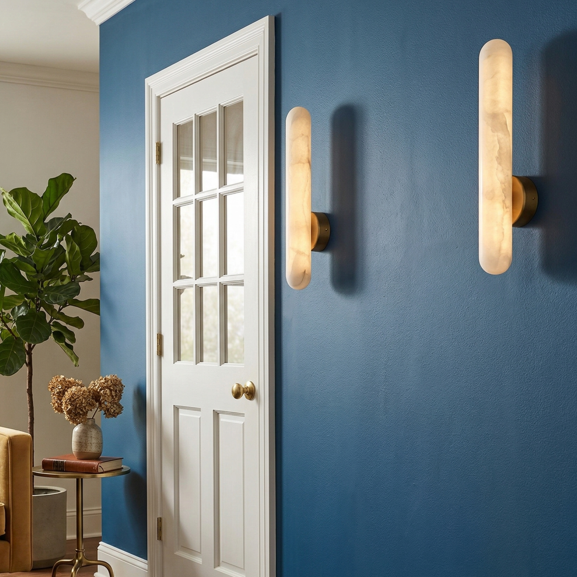 Minimalist Alabaster LED Wall Sconce With Brass Finish 99