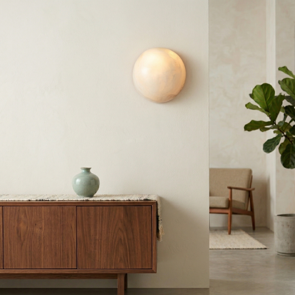 Minimalist Alabaster Wall Sconce Soft Glow Metal Finish 99