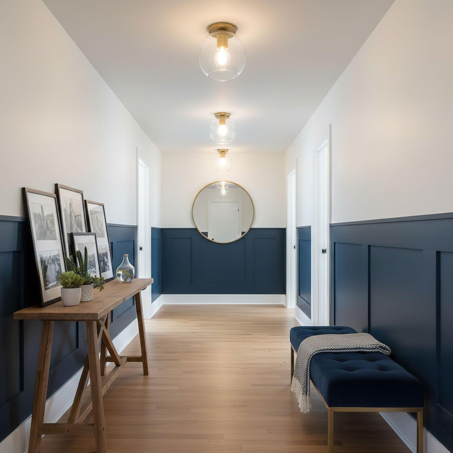 Minimalist Ceiling Light Brass Clear Glass Simple Design 7