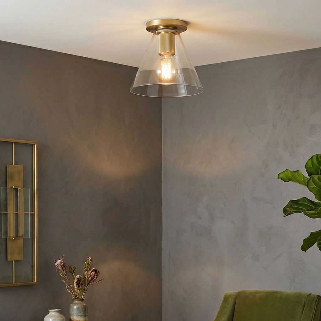 Minimalist Ceiling Light Brass Clear Glass Simple Design 99
