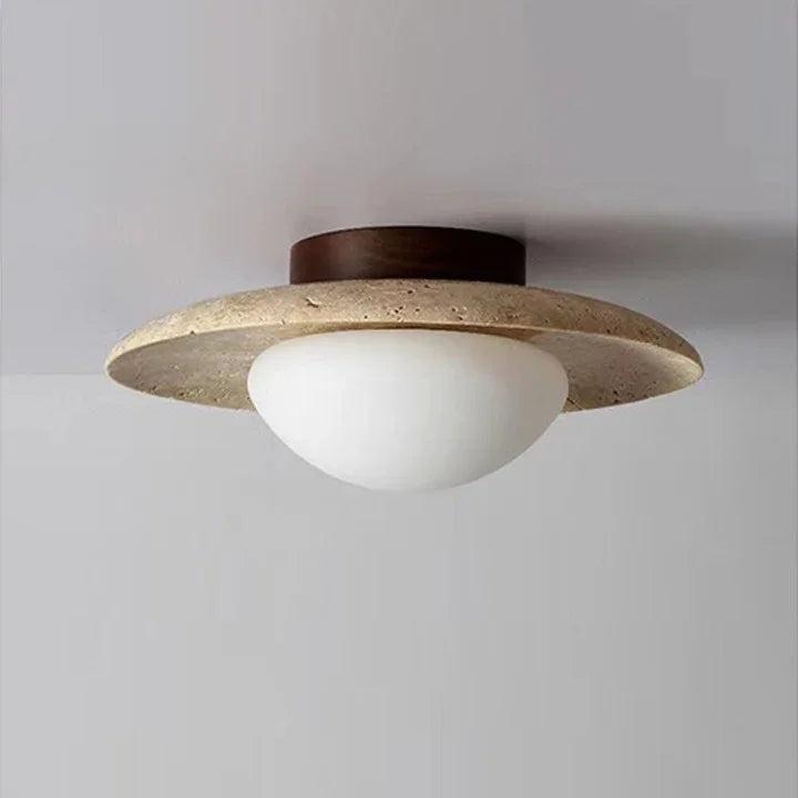 Minimalist Ceiling Light Natural Travertine Compact Design 0