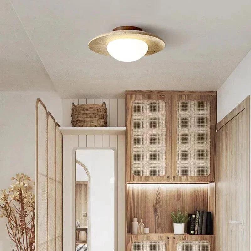 Minimalist Ceiling Light Natural Travertine Compact Design 1