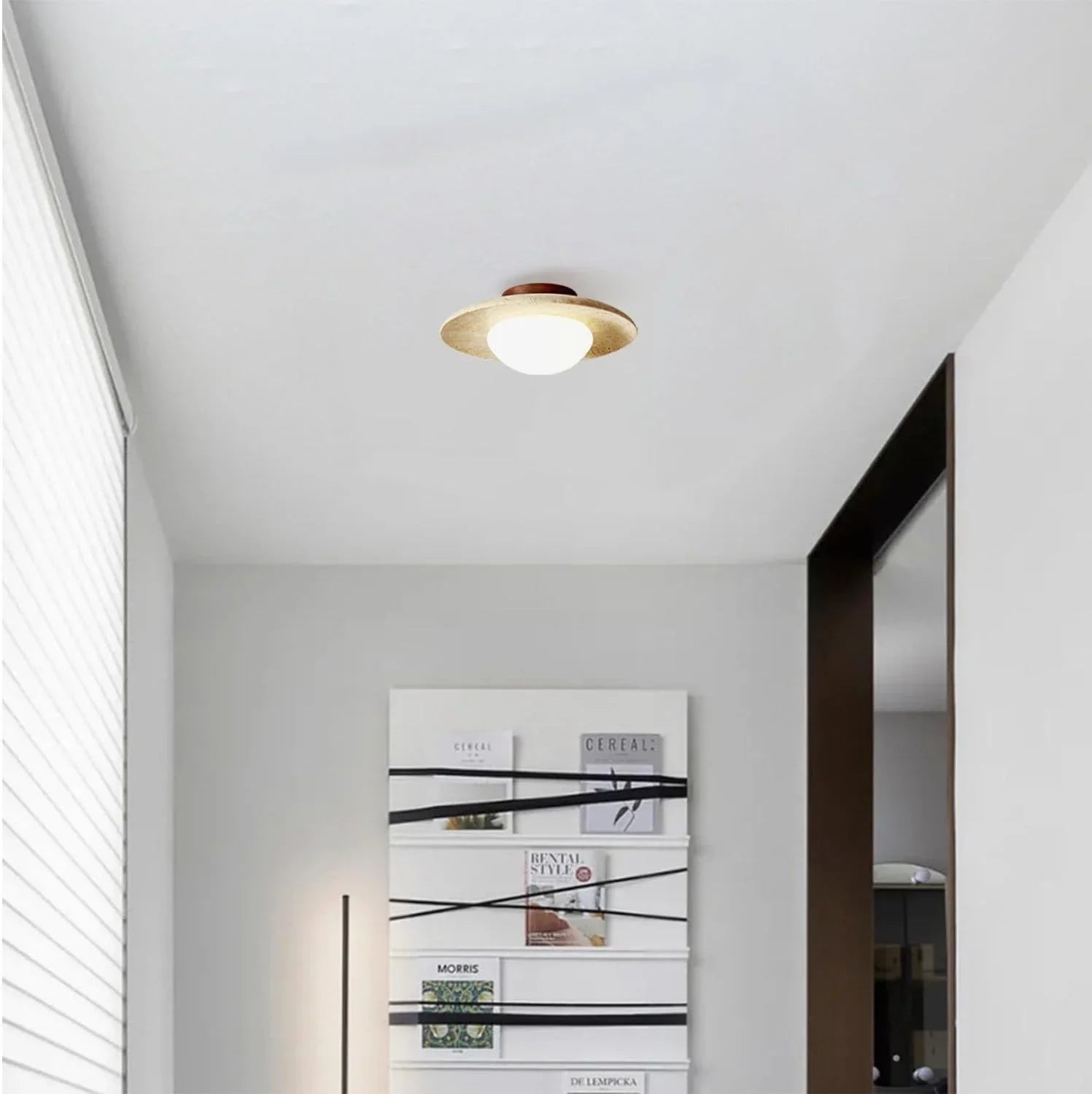 Minimalist Ceiling Light Natural Travertine Compact Design 4