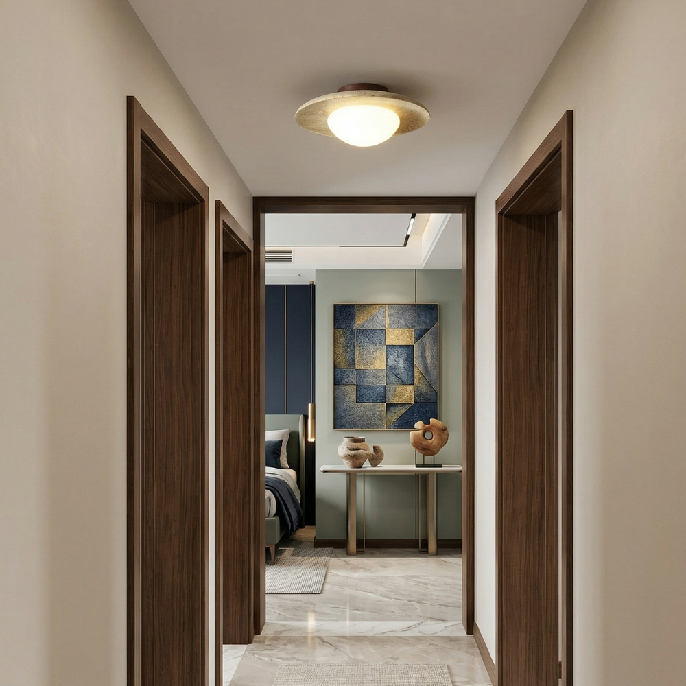 Minimalist Ceiling Light Natural Travertine Compact Design 99