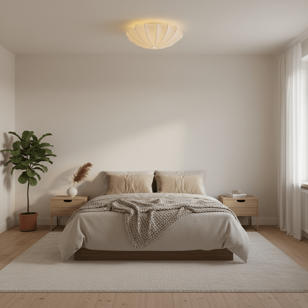 Minimalist Ceiling Light Steel Frame Elegant Silk Shade 3