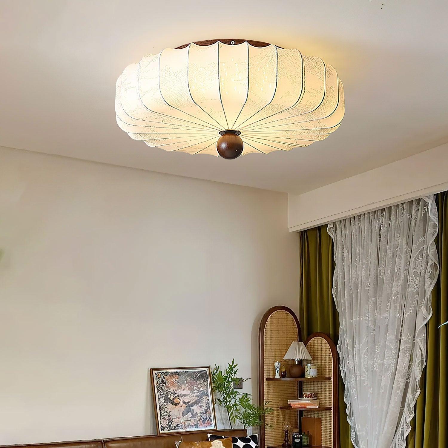 Minimalist Ceiling Light Wood Fabric Integrated LED Design 2