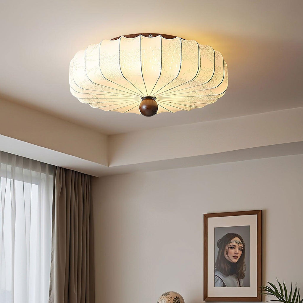 Minimalist Ceiling Light Wood Fabric Integrated LED Design 3