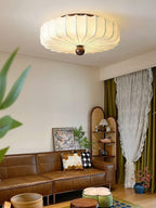 Minimalist Ceiling Light Wood Fabric Integrated LED Design 4