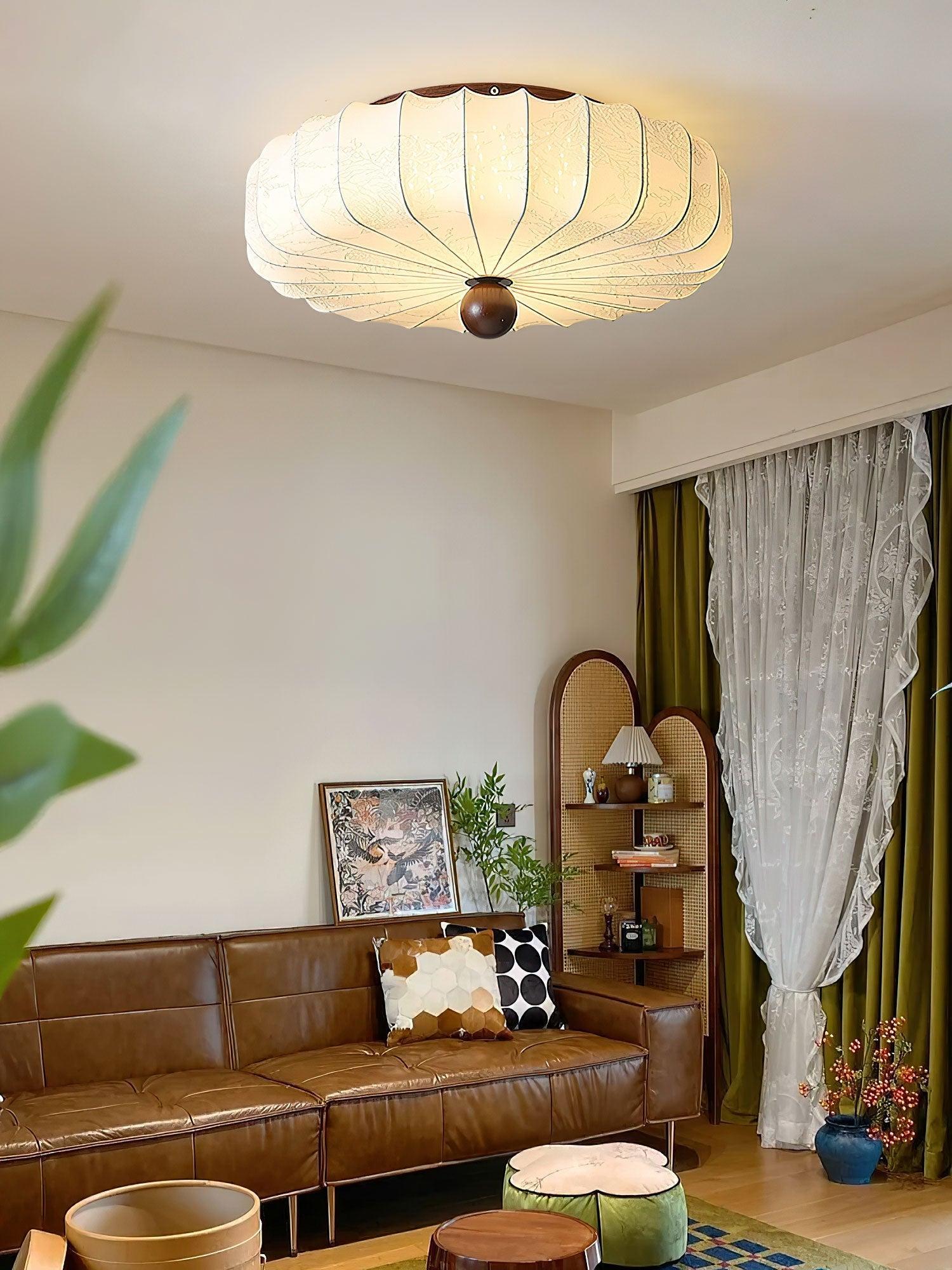 Minimalist Ceiling Light Wood Fabric Integrated LED Design 4