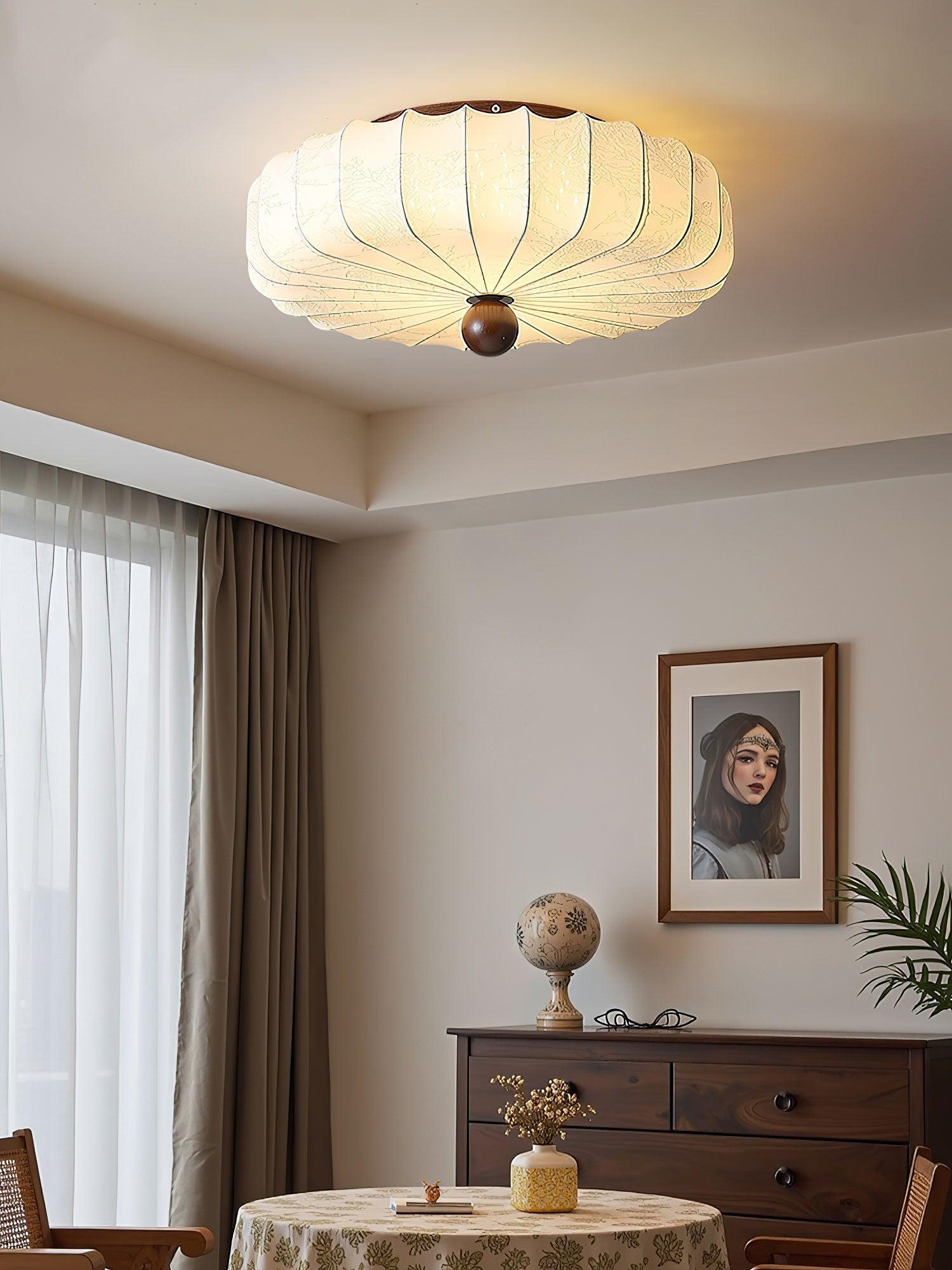 Minimalist Ceiling Light Wood Fabric Integrated LED Design 5