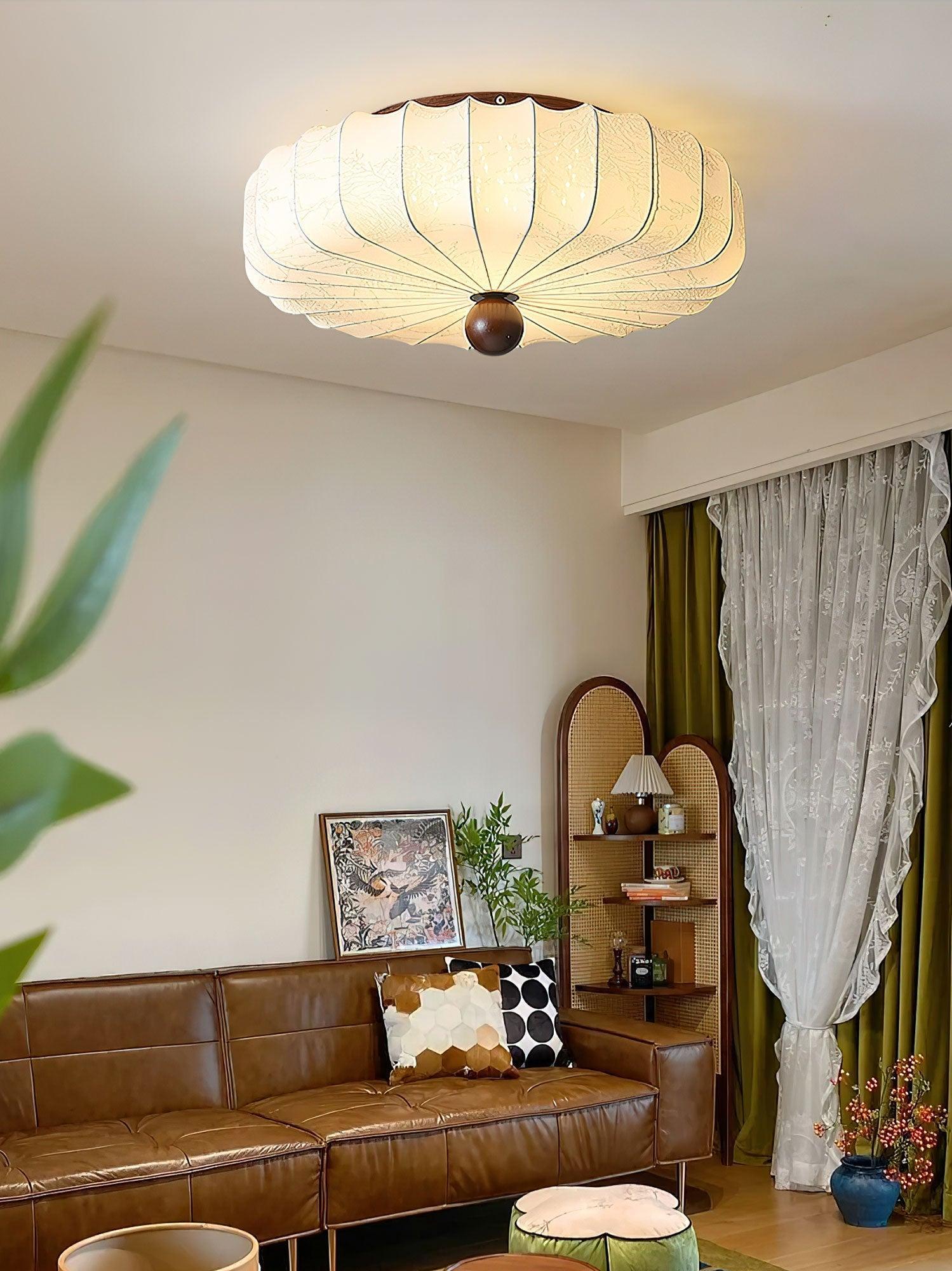 Minimalist Ceiling Light Wood Fabric Integrated LED Design 6