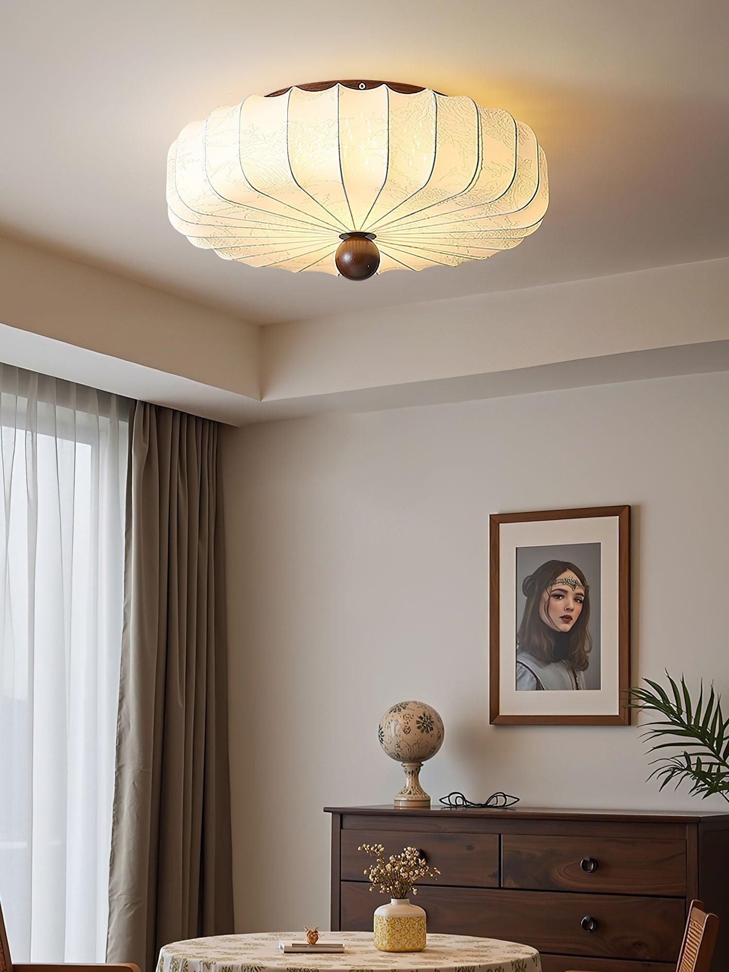 Minimalist Ceiling Light Wood Fabric Integrated LED Design 7
