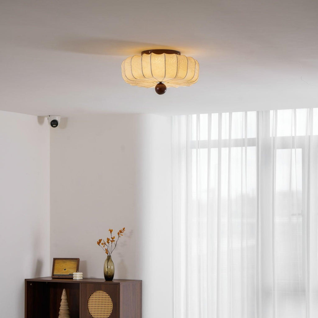 Minimalist Ceiling Light Wood Fabric Integrated LED Design 8