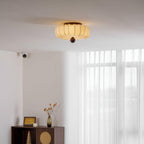 Minimalist Ceiling Light Wood Fabric Integrated LED Design 8