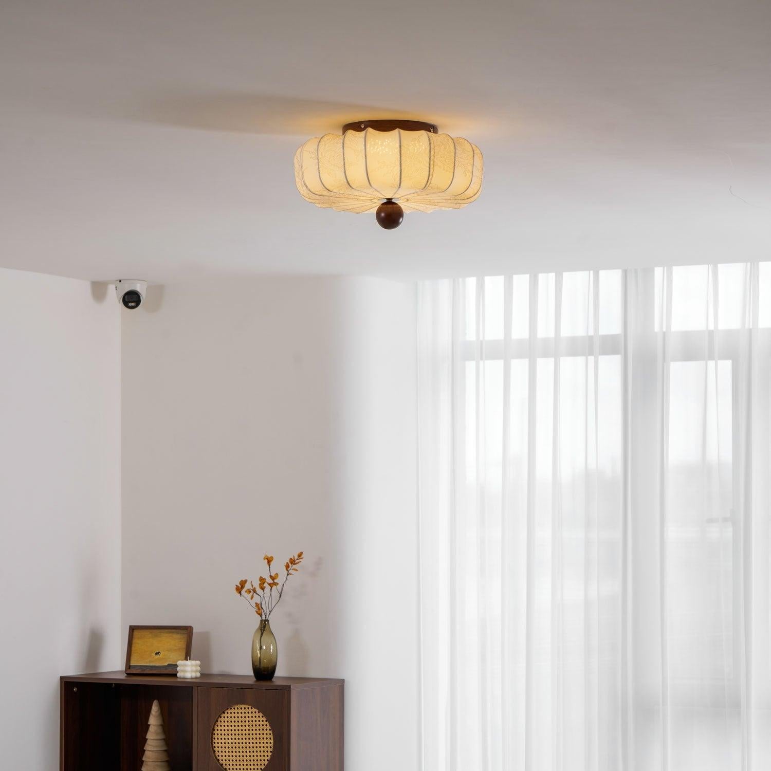 Minimalist Ceiling Light Wood Fabric Integrated LED Design 8