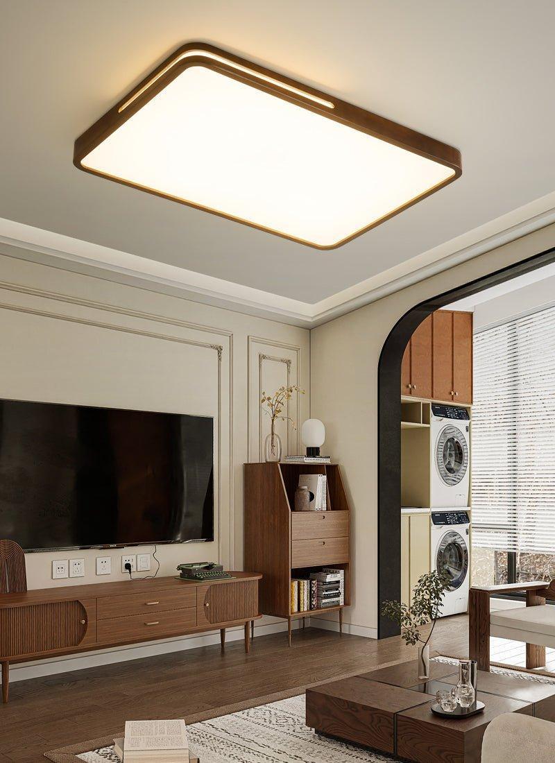 Minimalist Ceiling Light Wood Finish Dimmable LED Integrated 5