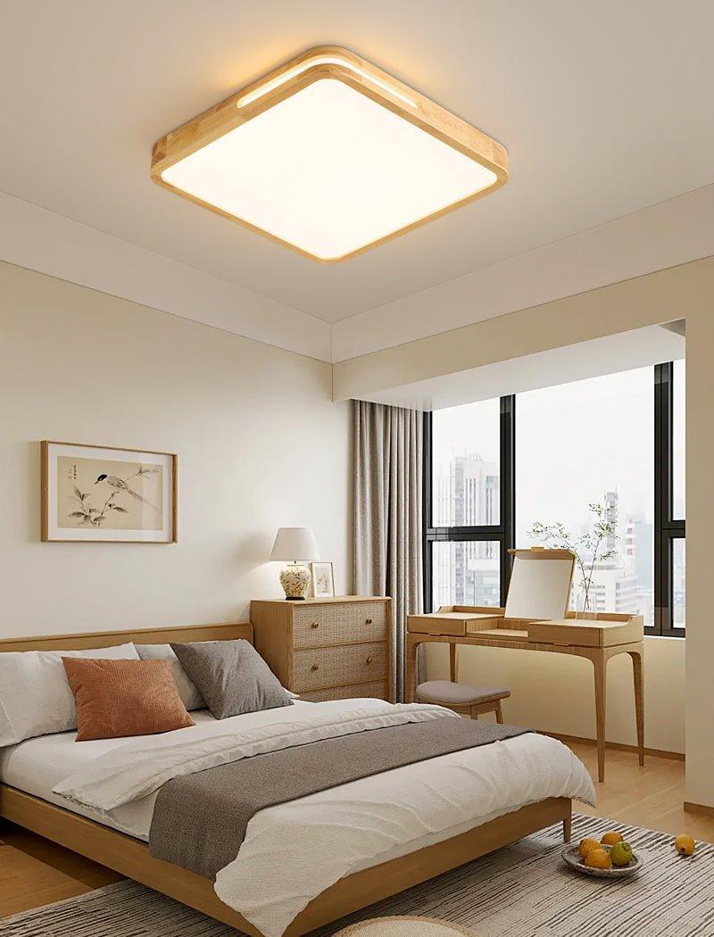 Minimalist Ceiling Light Wood Finish Dimmable LED Integrated 8