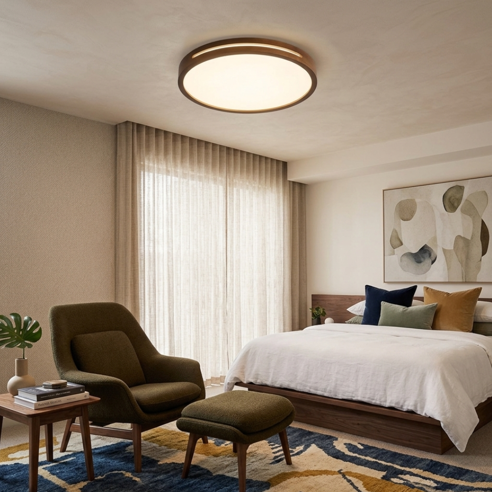 Minimalist Ceiling Light Wood Finish Dimmable LED Integrated 99