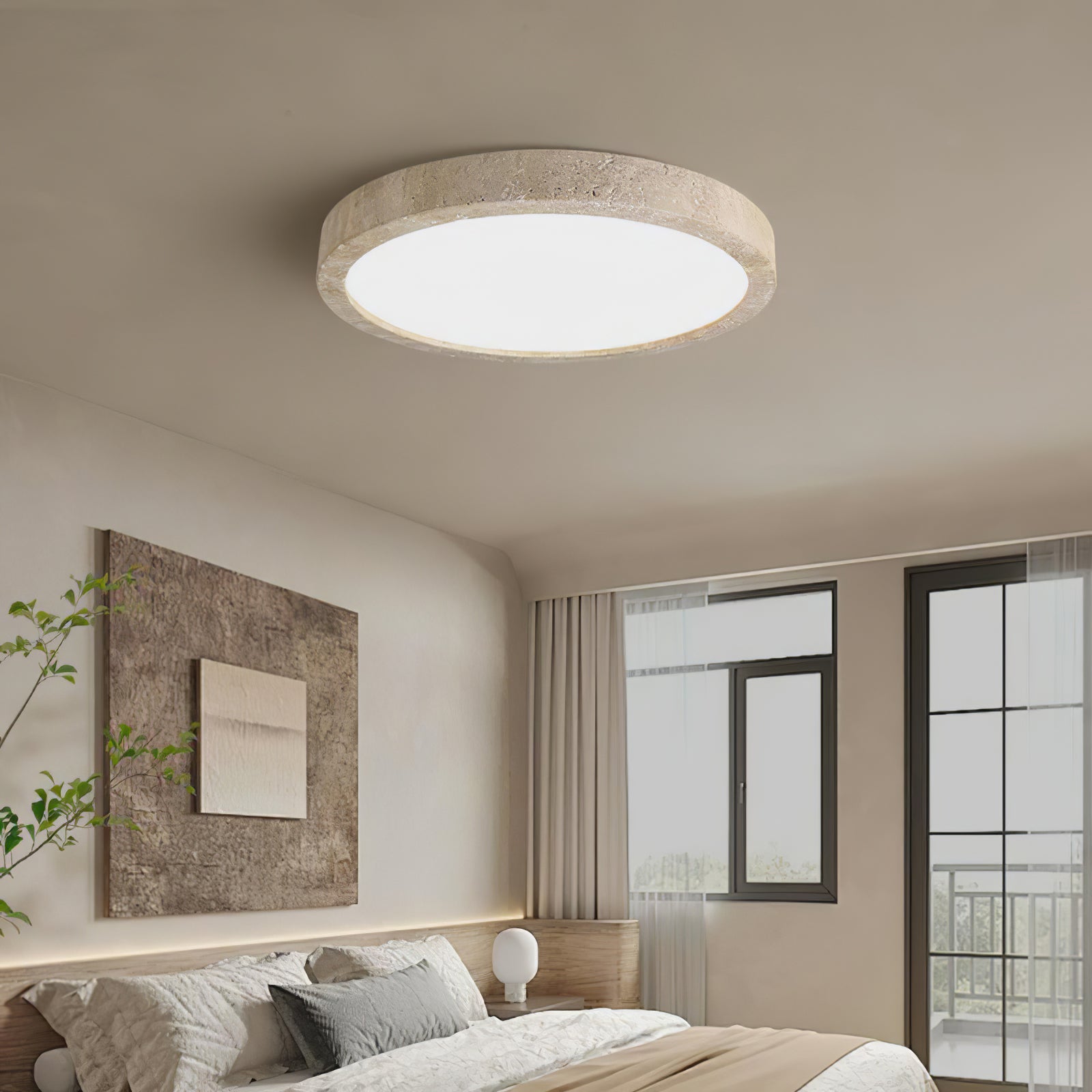Minimalist Ceiling Light Yellow Travertine Integrated LED 2