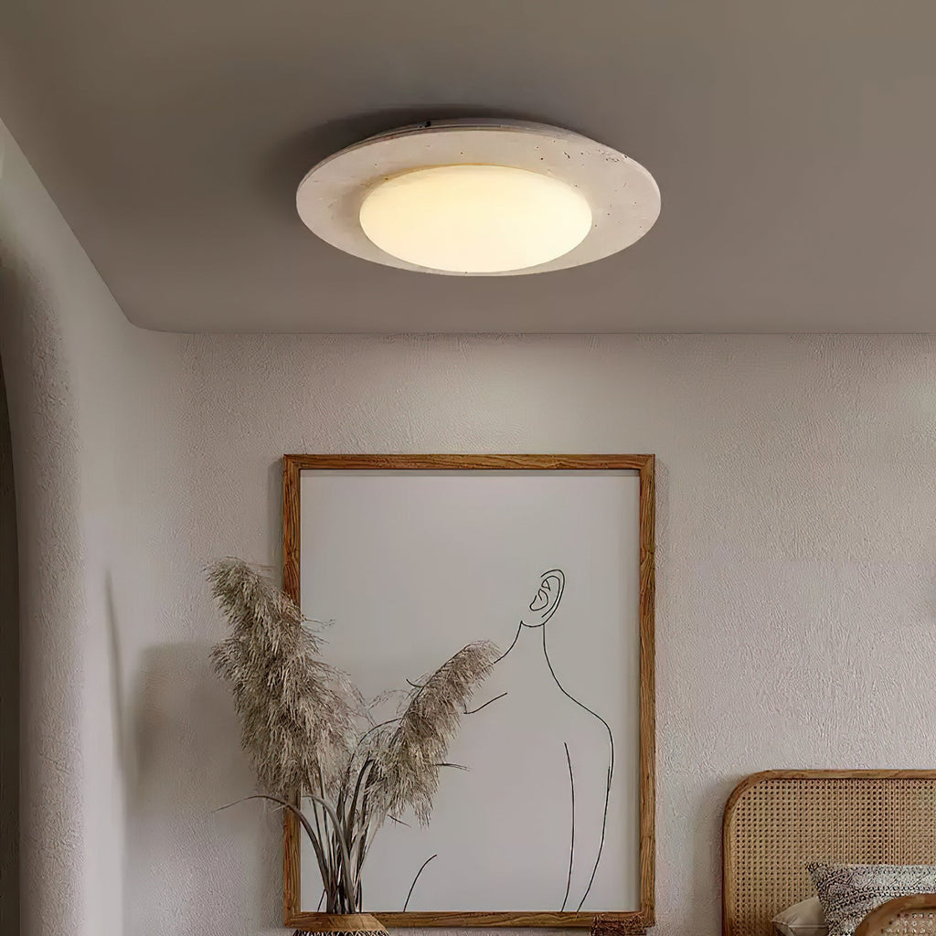 Minimalist Ceiling Light Yellow Travertine Solid Wood LED 1