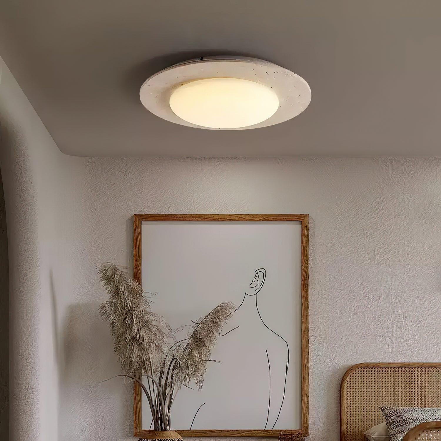 Minimalist Ceiling Light Yellow Travertine Solid Wood LED 1