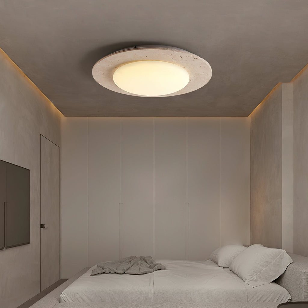 Minimalist Ceiling Light Yellow Travertine Solid Wood LED 2