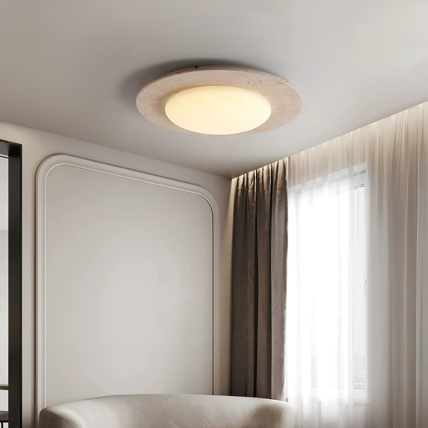 Minimalist Ceiling Light Yellow Travertine Solid Wood LED 3