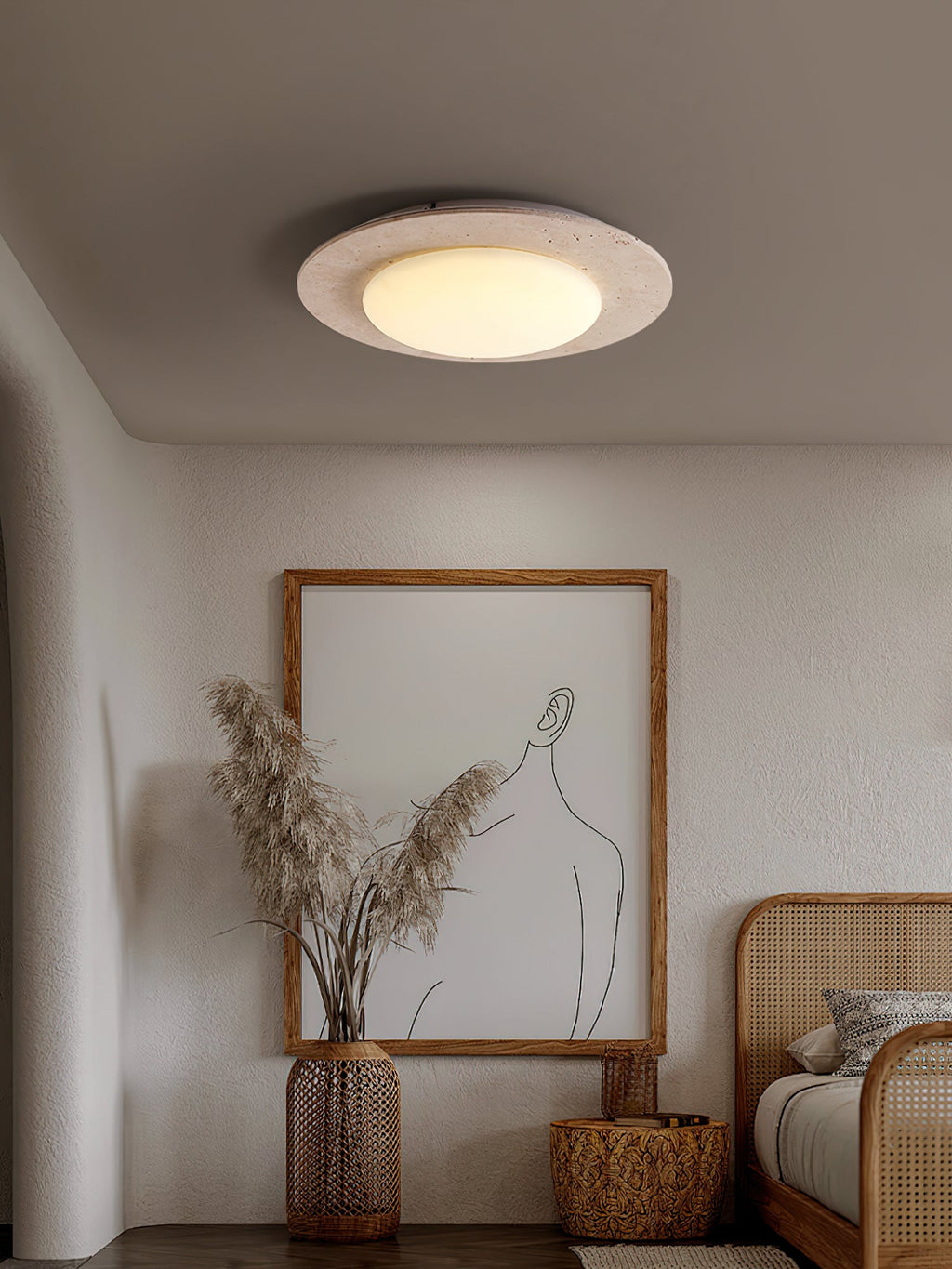 Minimalist Ceiling Light Yellow Travertine Solid Wood LED 5