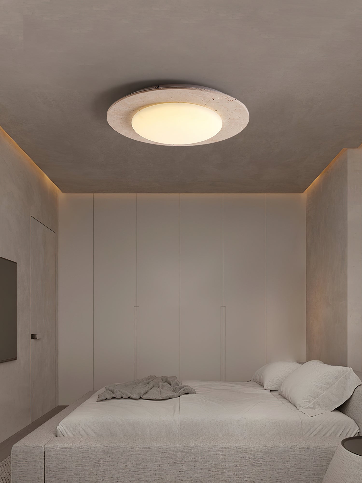 Minimalist Ceiling Light Yellow Travertine Solid Wood LED 6