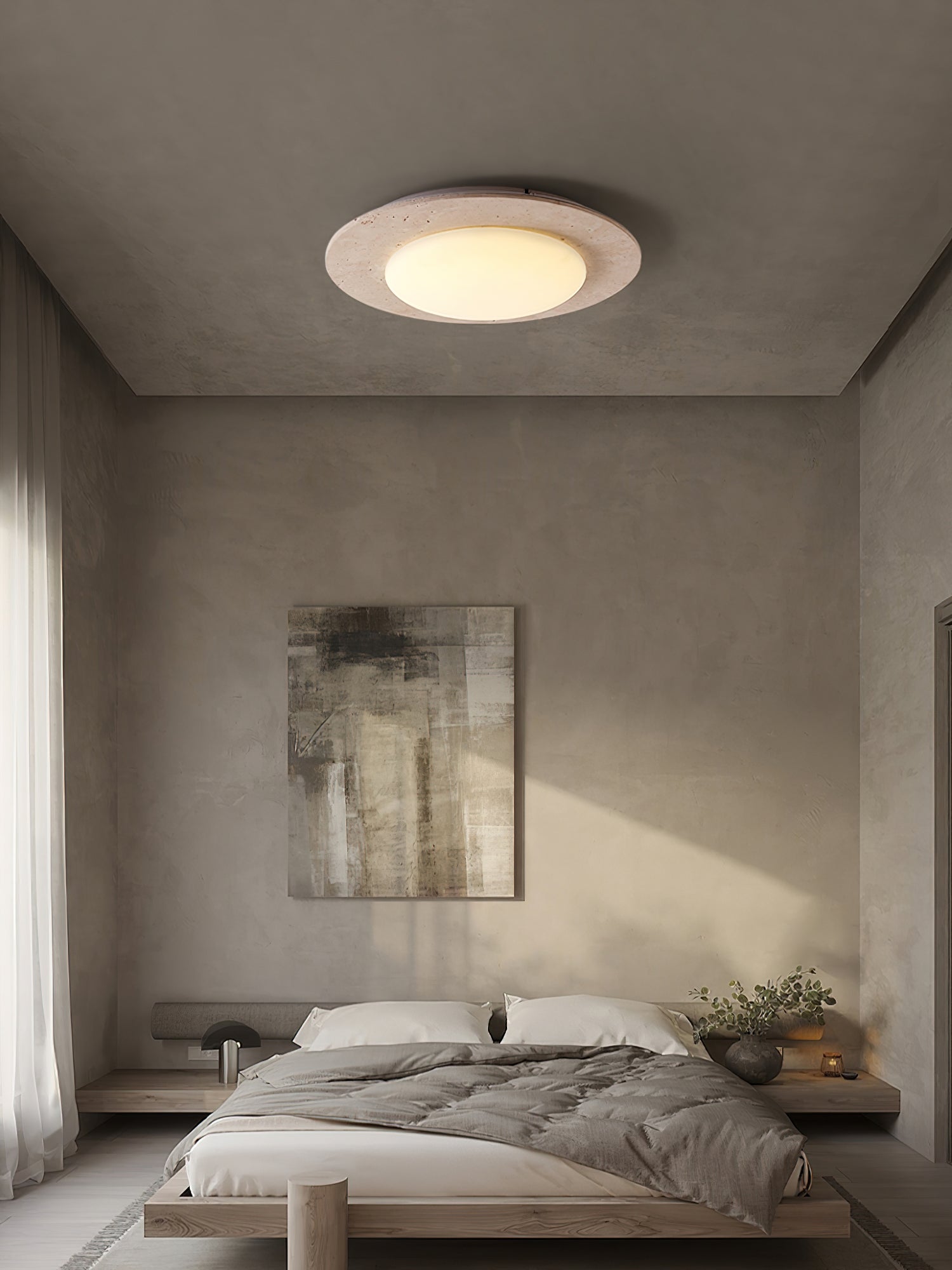 Minimalist Ceiling Light Yellow Travertine Solid Wood LED 7