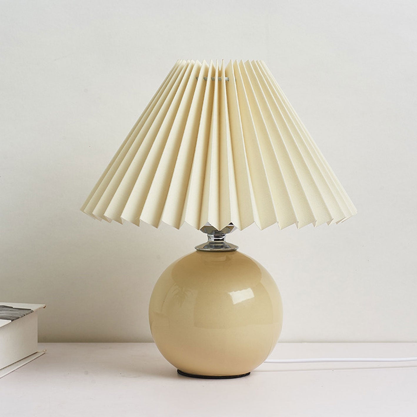 Minimalist Ceramic Table Lamp with Pleated Shade – Stylish Bedroom and Bedside Table Lamp in Multiple Colors 0