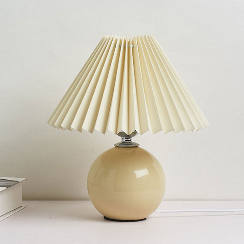 Minimalist Ceramic Table Lamp with Pleated Shade – Stylish Bedroom and Bedside Table Lamp in Multiple Colors 0