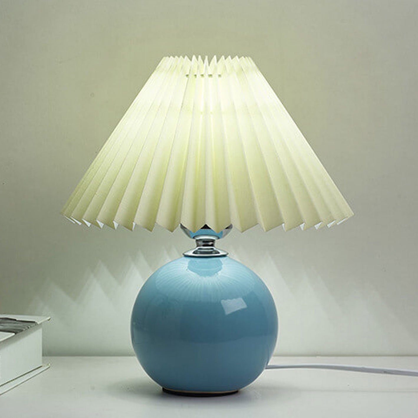 Minimalist Ceramic Table Lamp with Pleated Shade – Stylish Bedroom and Bedside Table Lamp in Multiple Colors 1