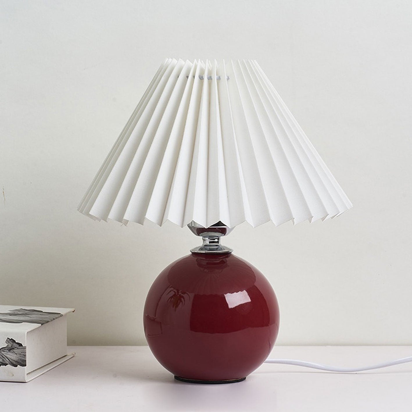 Minimalist Ceramic Table Lamp with Pleated Shade – Stylish Bedroom and Bedside Table Lamp in Multiple Colors 10