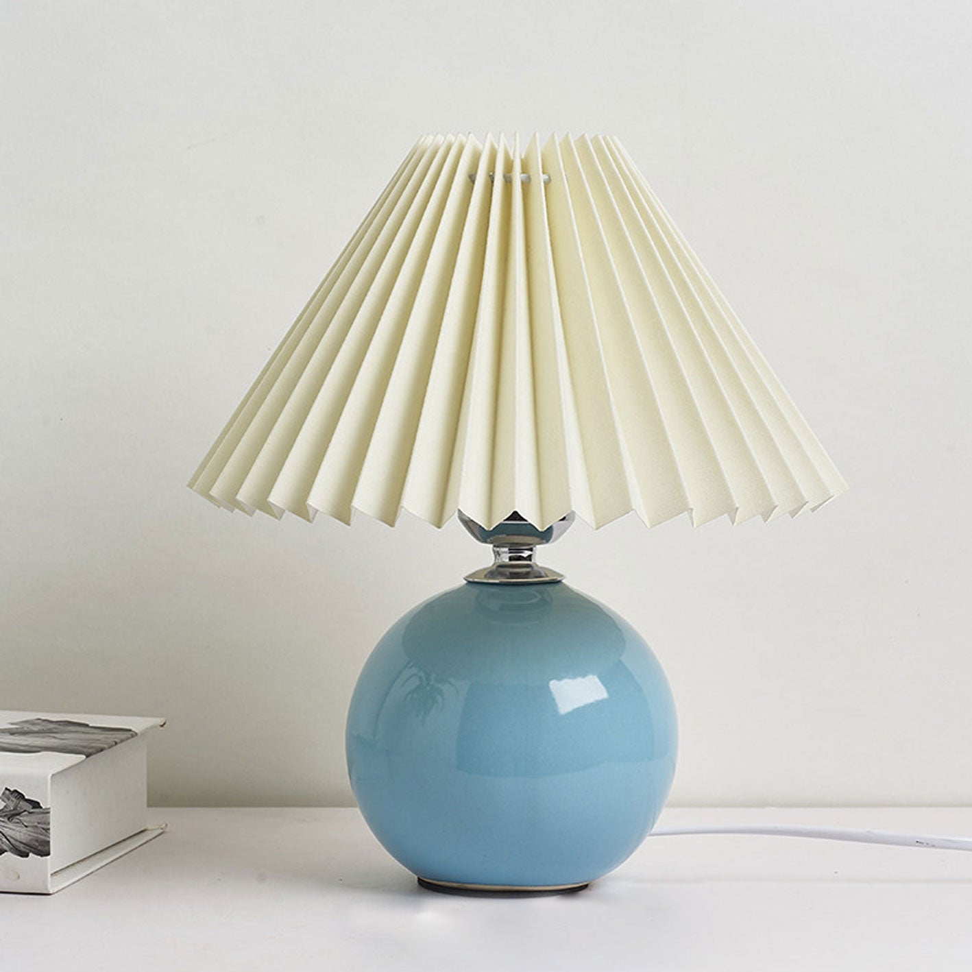 Minimalist Ceramic Table Lamp with Pleated Shade – Stylish Bedroom and Bedside Table Lamp in Multiple Colors 11