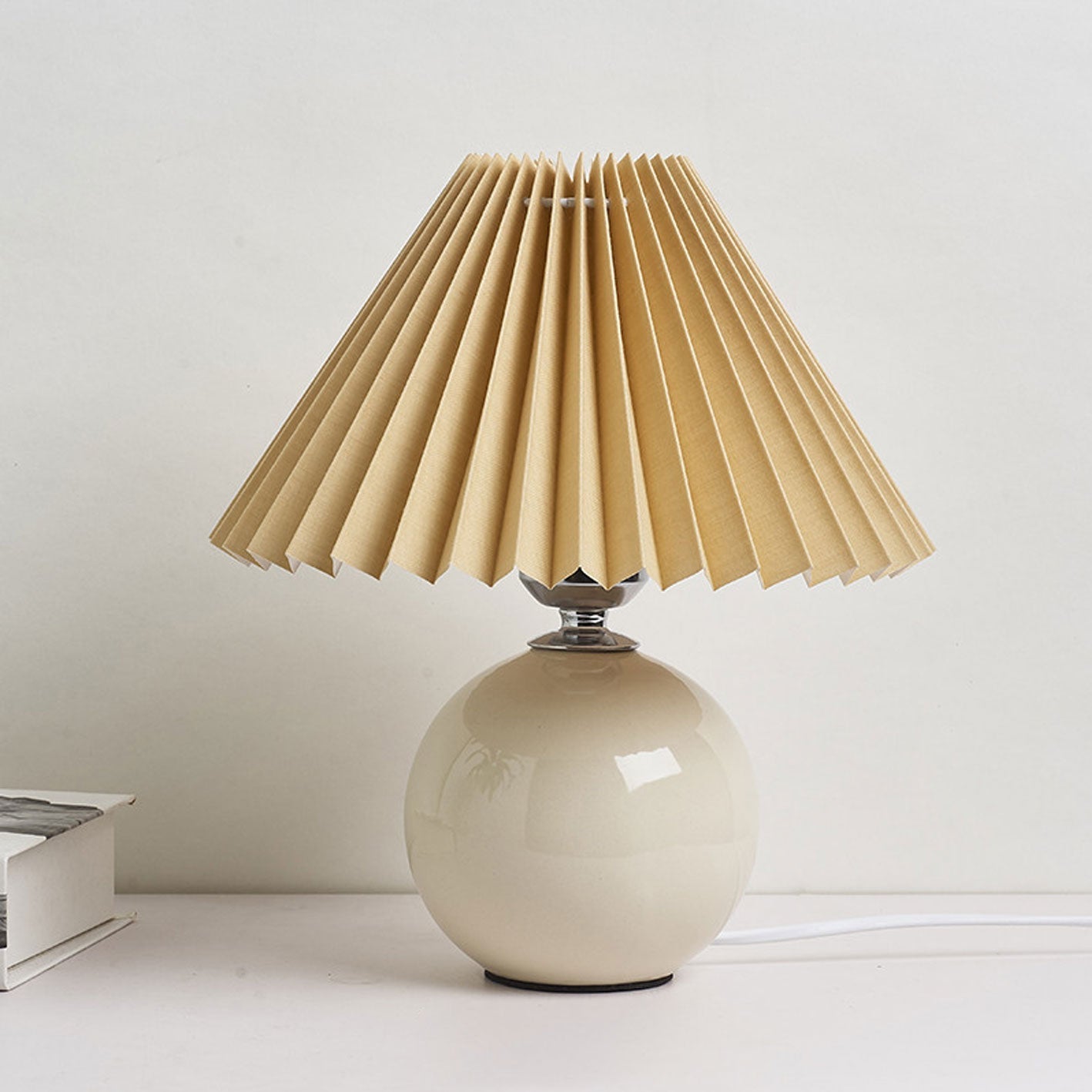 Minimalist Ceramic Table Lamp with Pleated Shade – Stylish Bedroom and Bedside Table Lamp in Multiple Colors 12