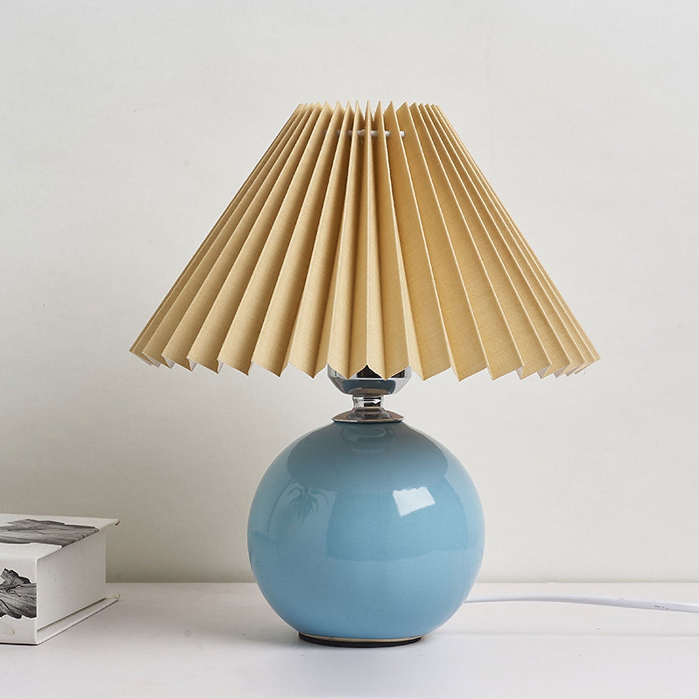 Minimalist Ceramic Table Lamp with Pleated Shade – Stylish Bedroom and Bedside Table Lamp in Multiple Colors 13